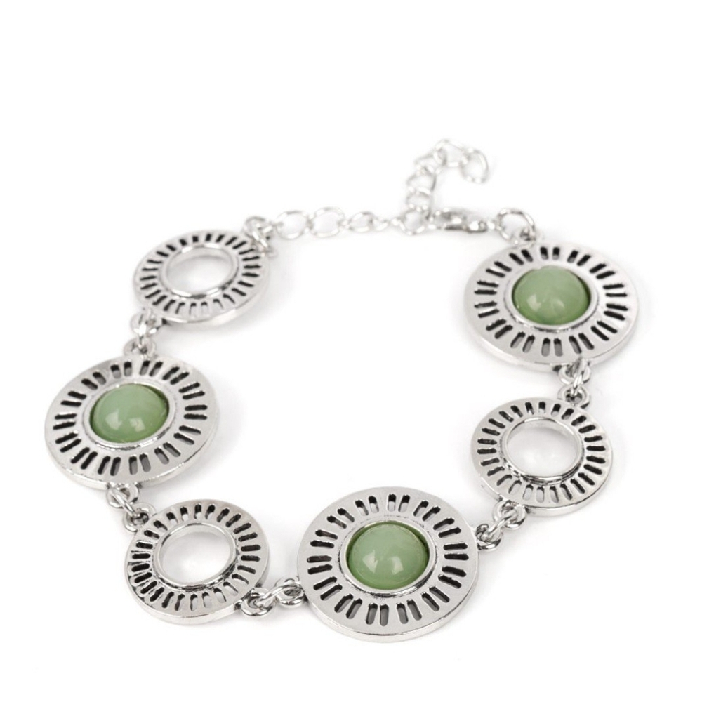 Paparazzi Silver and Green Medallion Bracelet Coastal Charmer Fashion Jewelry